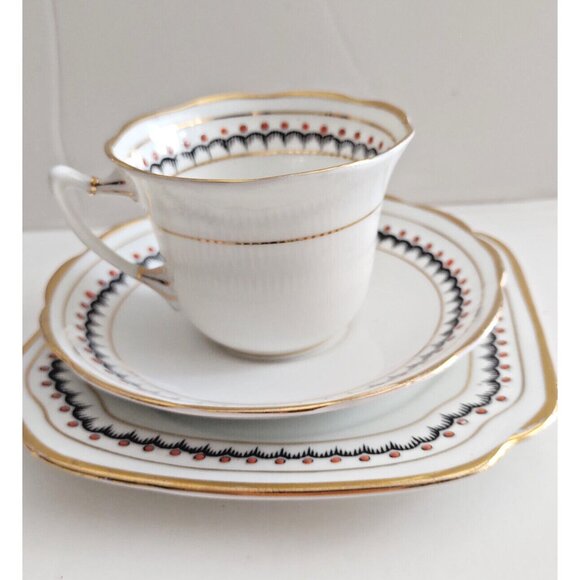 Antique  Art Deco Hand Painted Tea Cup and Saucer with Bread Plate  England - Picture 10 of 11